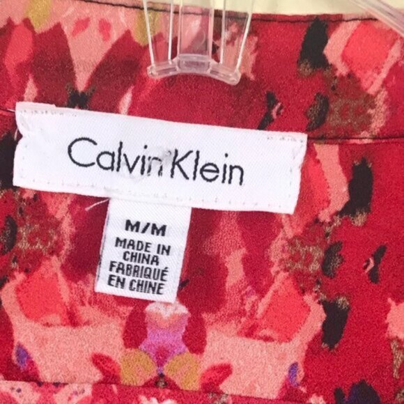 Calvin Klein Floral Oversized Boho Shirt Blouse Button RollTab Long Sleeve Top M - Picture 10 of 16